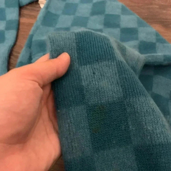 Bloomingdale's blue checkered lambs wool angora pull over sweater vtg | size S - Picture 3 of 5